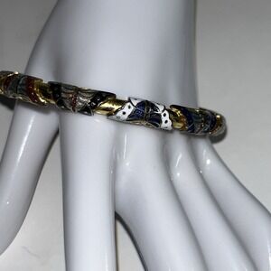 Vintage Cloisonné Butterfly Bangle Bracelet Multicolor Enamel on Gold Tone